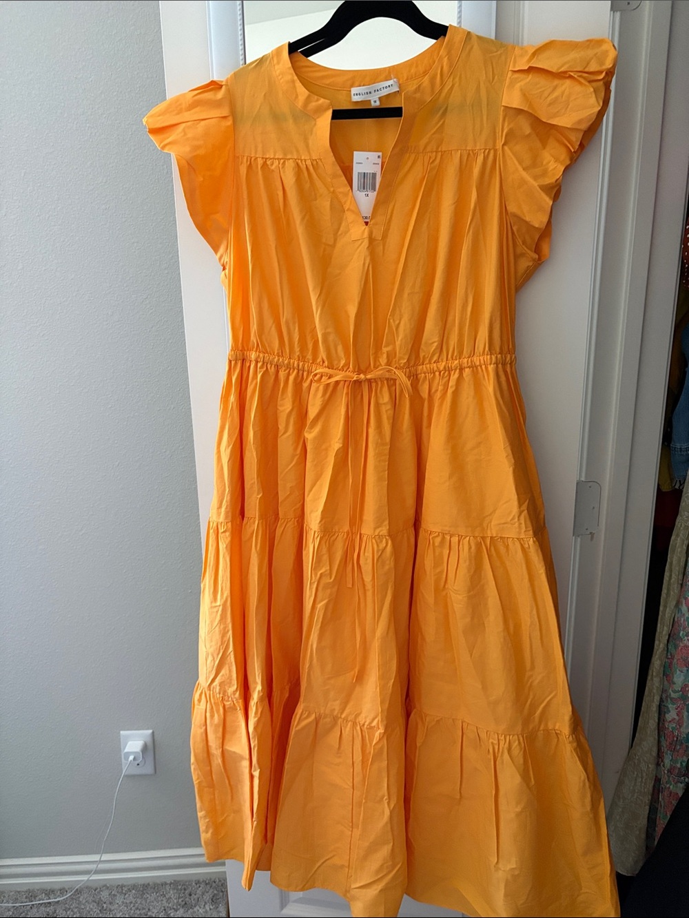 Women’s ' Flutter Sleeve Tiered Dress in Bright Orange